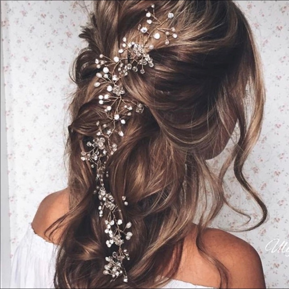Bridal Pearl and Crystal Vine Head Piece 19”